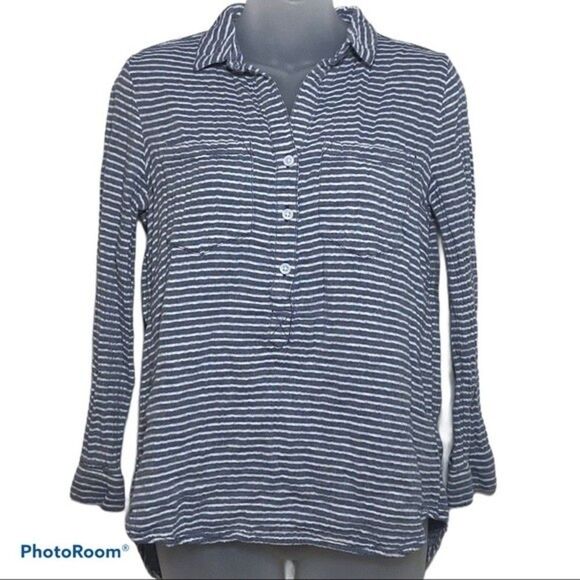 Beachlunchlounge Blue Striped Collared Top Size XS - Picture 1 of 4